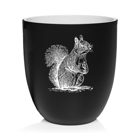 Ceramic Planter Plant Pot with Plastic Liner Gift Curious Squirrel (Black)