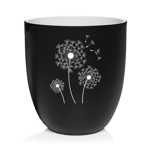 Ceramic Planter Plant Pot with Plastic Liner Gift Dandelions (Black)