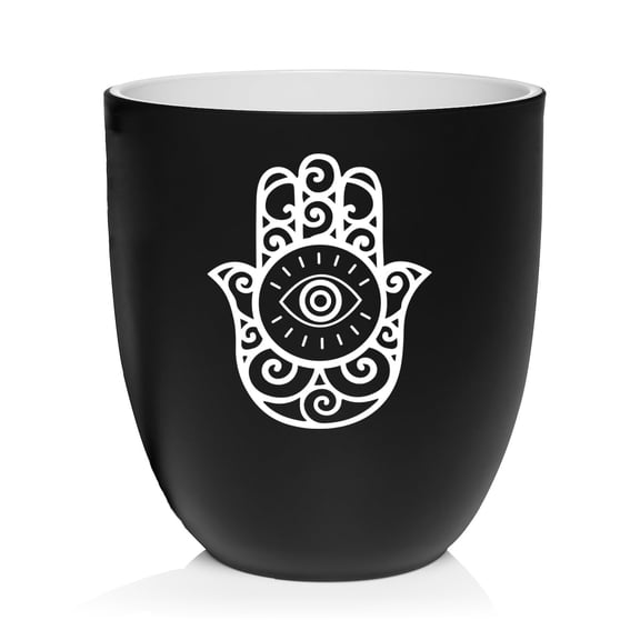 Ceramic Planter Plant Pot with Plastic Liner Gift Evil Eye (Black)