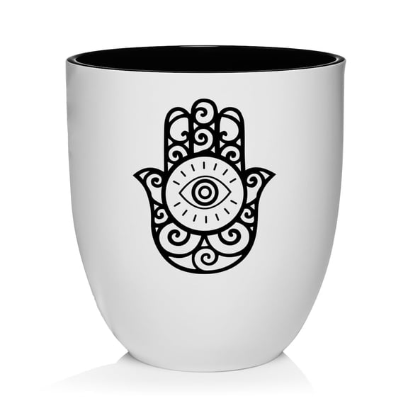 Ceramic Planter Plant Pot with Plastic Liner Gift Evil Eye (White)