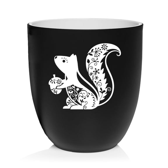 Ceramic Planter Plant Pot with Plastic Liner Gift Fancy Squirrel (Black)