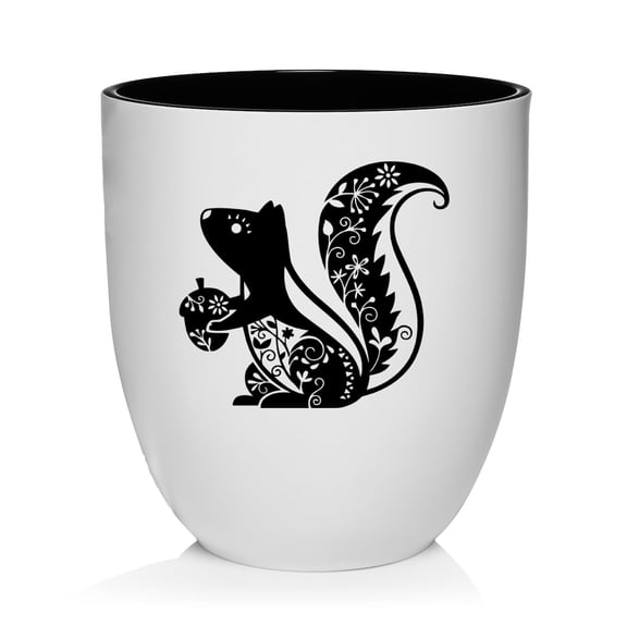 Ceramic Planter Plant Pot with Plastic Liner Gift Fancy Squirrel (White)