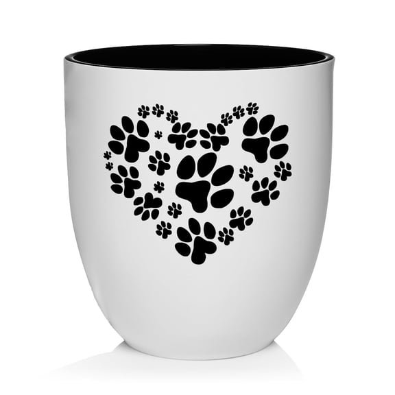 Ceramic Planter Plant Pot with Plastic Liner Gift Heart Paw Prints (White)