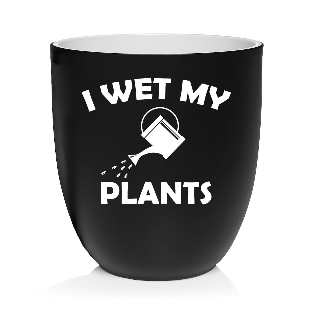 Ceramic Planter Plant Pot with Plastic Liner Gift I Wet My Plants Funny Gardening Florist (Black)