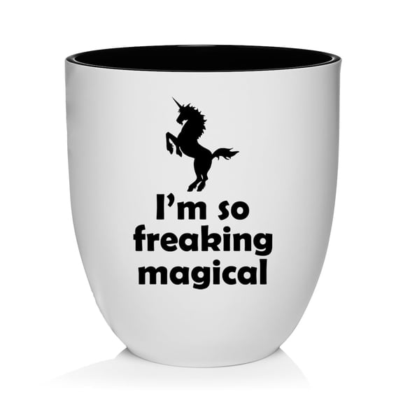 Ceramic Planter Plant Pot with Plastic Liner Gift I'm So Freaking Magical Unicorn (White)