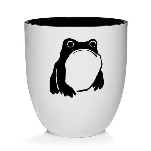 Ceramic Planter Plant Pot with Plastic Liner Gift Japanese Matsumoto Hoji Frog (White)