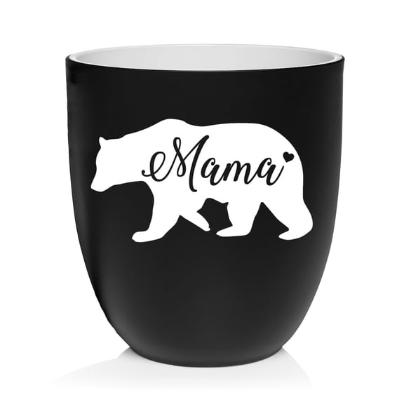 Ceramic Planter Plant Pot with Plastic Liner Gift Mama Bear Mom Mother (Black)