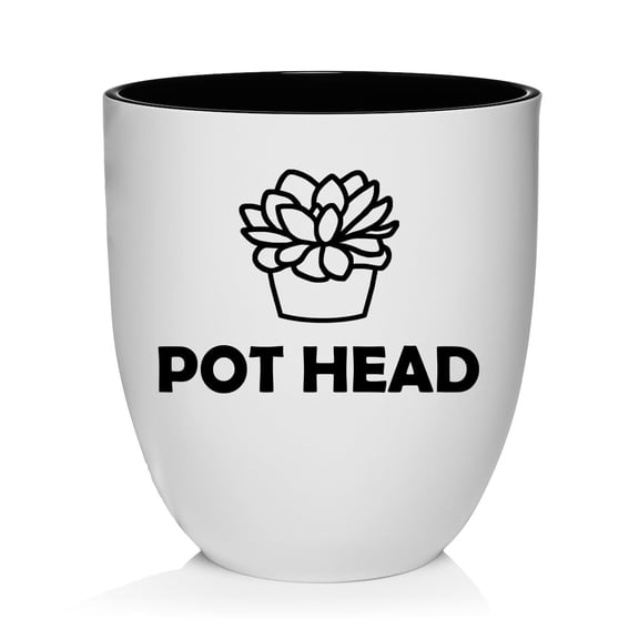 Ceramic Planter Plant Pot with Plastic Liner Gift Pot Head Funny Succulent Plant (White)