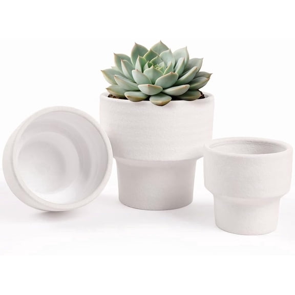 Ceramic Planter Pot Set of 3, 4/5/6 Inch Indoor Decorative Cachepot for Pothos & , No Drainage Hole, Modern Tabletop Desk Display Pot for Decor, Sandblasted White
