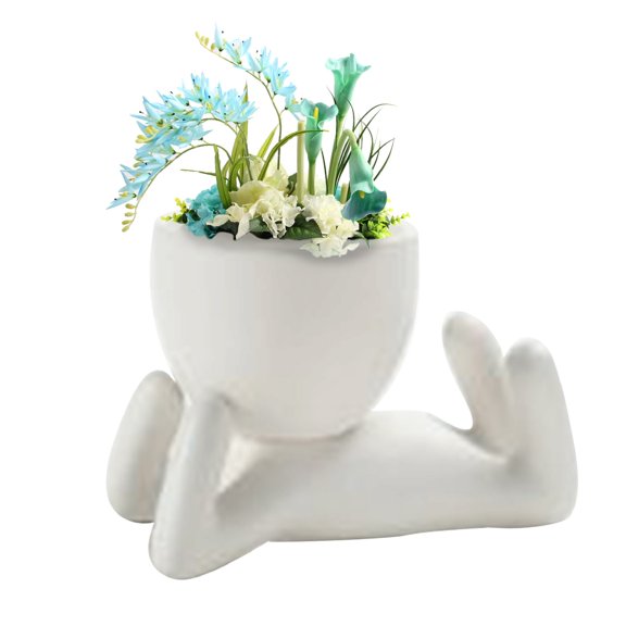 Ceramic Planter Pot for Succulents and Small Plants Modern Decorative Human Shape Design for Home Office Desk Display