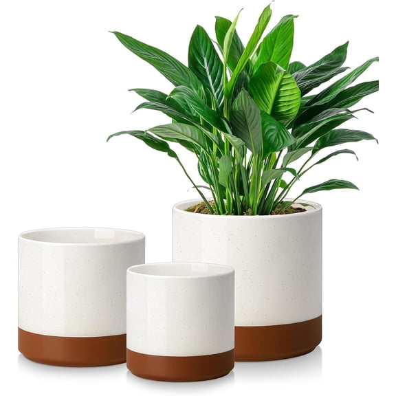 Ceramic Planter Pots Set of 3 with Drainage Holes 6 Inch 8 Inch 10 Inch Khaki
