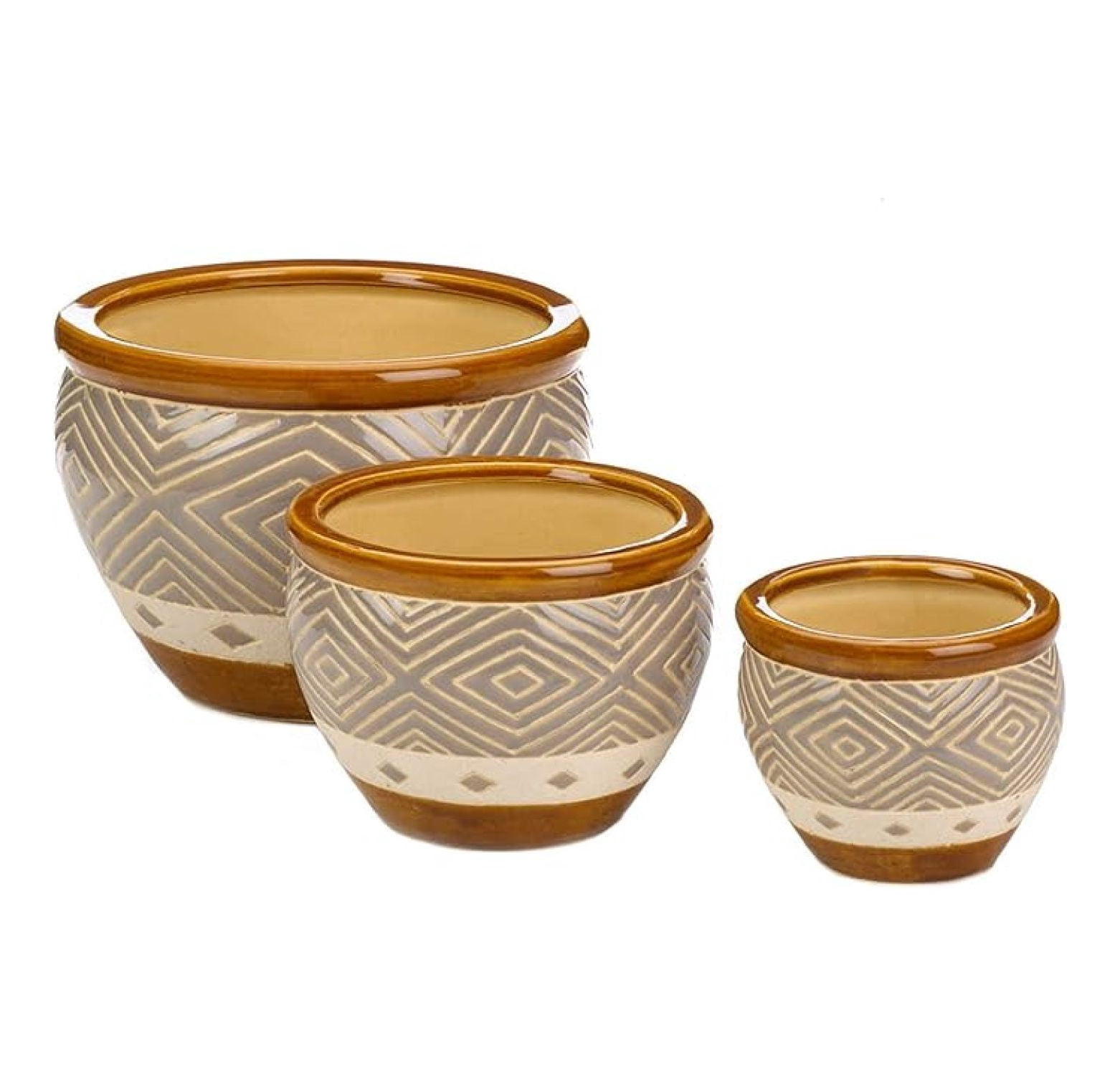 Ceramic Planter Set of 3 - Earth Tone Flower Pots for Indoor & Outdoor Plants - Decorative Plant Pots for Patio, Garden, Sunroom - 12x12x8.5 Inch