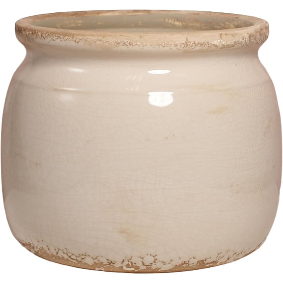 Ceramic Planter & Vase for Wabi Sabi Decor, 6.29 Inch Nordic Minimalist Flower Pot with Drainage Hole for Indoor Plants,  Tabletop Bookshelf & Living Room Decoration, Unique Gift (Antique Ivory)