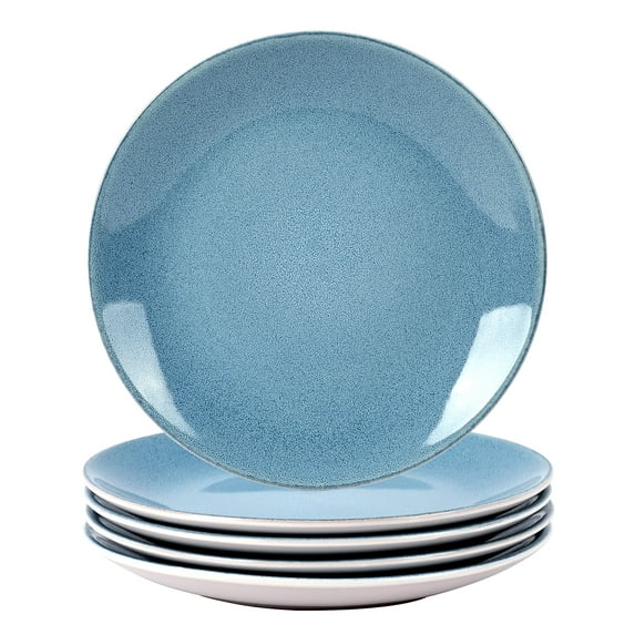 Ceramic Plate Set of 4,8.4 Inch Reactive Glaze Light Weight Porcelain Salad Plates,Modern Shape Dinnerware Dishes Set for Kitchen,Microwave&Dishwasher&Oven Safe,Blue, Small