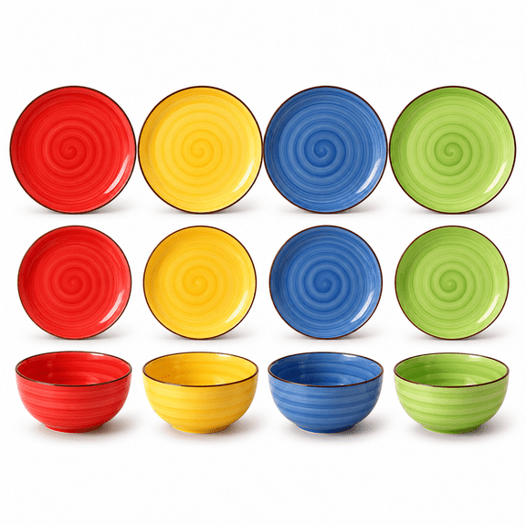 Ceramic Plates And Sets 12 Pieces Dinnerware For 4 Scratch Resistant Dish Set Dishwasher &wave Safe Dopamine