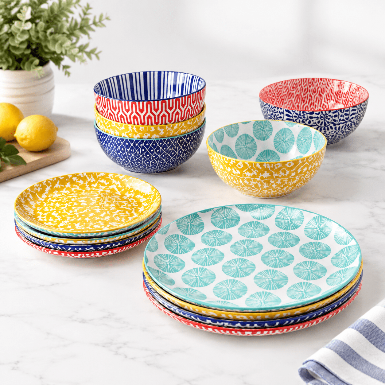 Main Course Dinner Set Ceramic Plates And Sets 12 Pieces Dinnerware For 4 Scratch Resistant ...