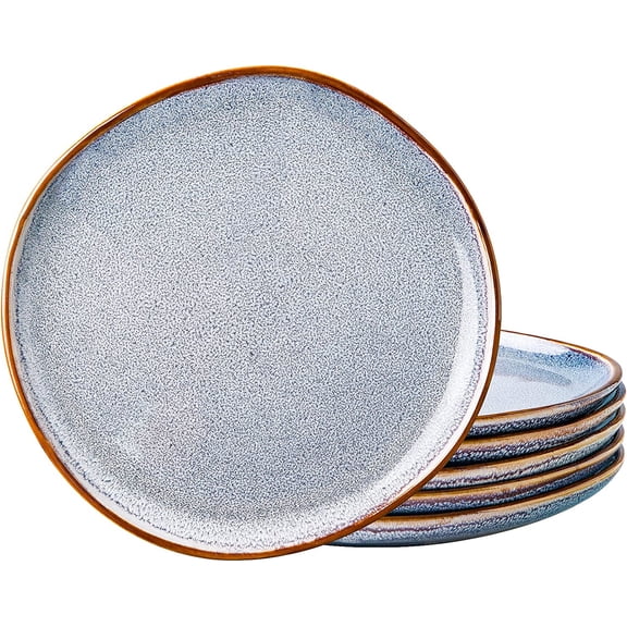 Ceramic Plates Set of 6, 8.5 Inch Handmade Reactive Glaze Stoneware Plates set for Dessert, Salad, Appetizer, Small Dinner Plates, Microwave&Dishwasher Safe, Scratch Resistant - Blue