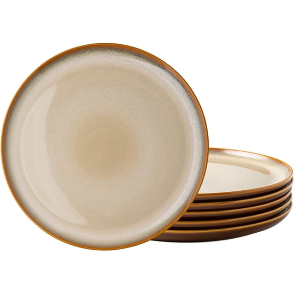 Ceramic Plates Set of 6, 8.5 Inch Reactive Glaze Light Weight Porcelain Salad Plates,Modern Shape Dinnerware Dishes Set for Kitchen,Microwave&Dishwasher&Oven Safe, Scratch Resistant