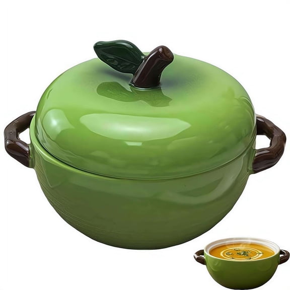 Ceramic Pot for Cooking with Lid, creative Ceramic Apples Soup Bowl, Casserole Clay Pot for Cooking Stockpot Earthenware Pots, Double Ear Dessert Bowl for Home and Restaurant