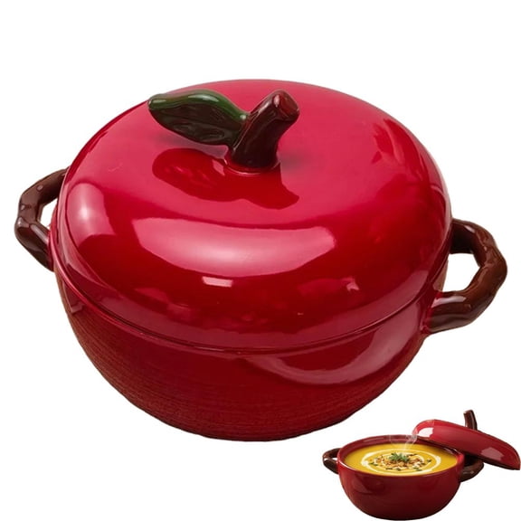 Ceramic Pot For Cooking with Lid, creative Ceramic Apples Soup Bowl, Casserole Pot Po Earthenware For Cooking Stockpot Clay