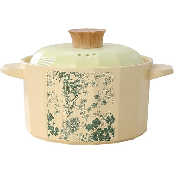 Ceramic Pot with Lid, Heat Resistant Earthen Pot Ceramic Casserole, Soup Pots Stovetop Easy to Clean Claypot for Cooking Ceramic Cookware for Dinner and Party,4.5L/4.1Quarts