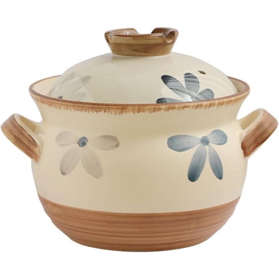 Ceramic Pots for Cooking with Lid, Heat Resistant Earthenware Pot Stockpot for Home and Restaurant, Stewpot for Cook Bibimbap Soup Rice Stew Casserole,3.5L/3.2Quarts