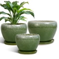 thumbnail image 1 of Ceramic Pots for Plants, 10+8+6 Inch Round Decorative Planters for Indoor Outdoor with Drainage Holes and Saucers, Office Garden Room Patio Decor, Gifts for Plant Lovers, Set of 3, Green, 1 of 8