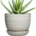 thumbnail image 1 of Ceramic Pots for Plants - 5 Inch Plant Pot Indoor with Drainage Hole and Saucer, Outdoor Flower Pot, Decorative Round Planter for Succulent Orchid Snake Plants, White, 1 of 7