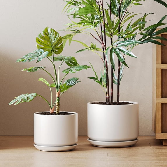 Ceramic Pots for Plants, Set of 2, 10 + 12 Inch Plant Pot with Drainage ...