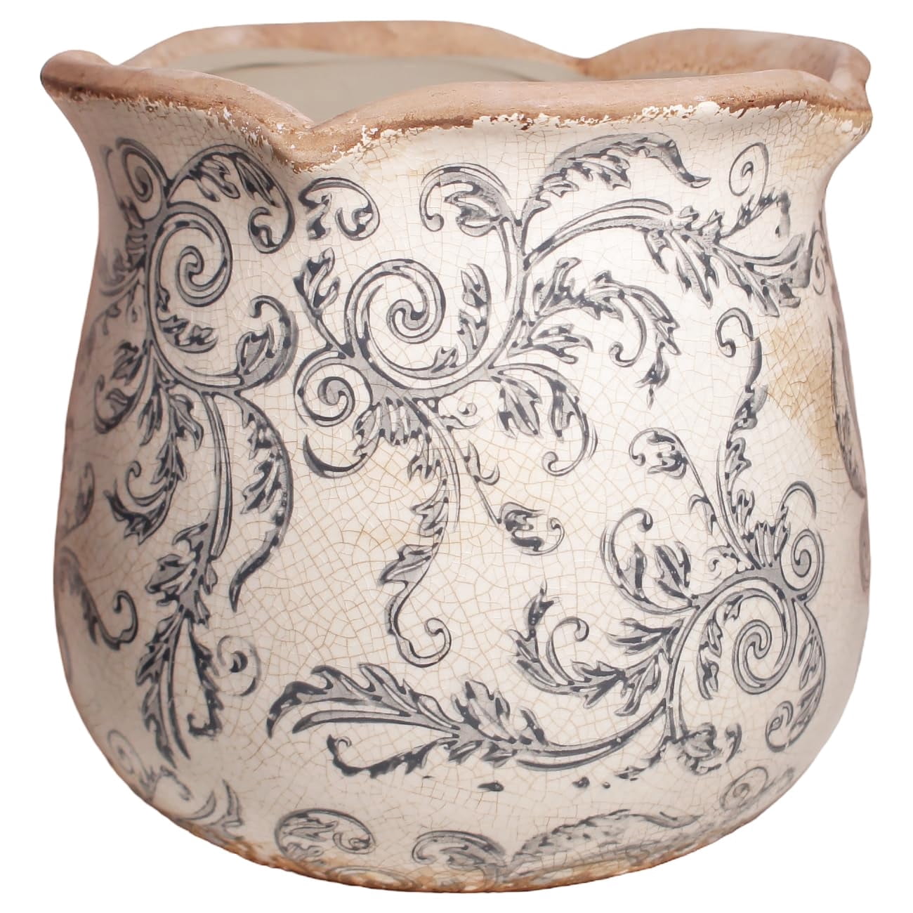 Ceramic Pots for Plants, Vintage Plant Pot with Drainage Hole, 6.11in. Planter for Indoor Plants, Crackle Glaze Finish Flower Pot, Perfect Ceramic Planter for Gardening, Red Blooms