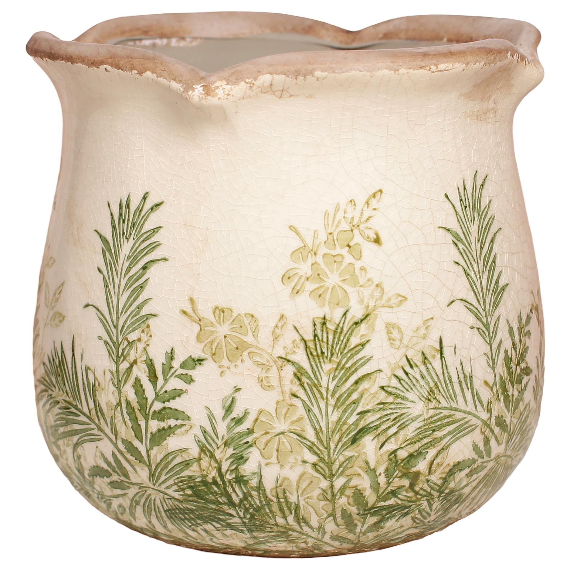 Ceramic Pots for Plants, Vintage Plant Pot with Drainage Hole, 6.11in. Planter for Indoor Plants, Crackle Glaze Finish Flower Pot, Perfect Ceramic Planter for Gardening, Red Blooms