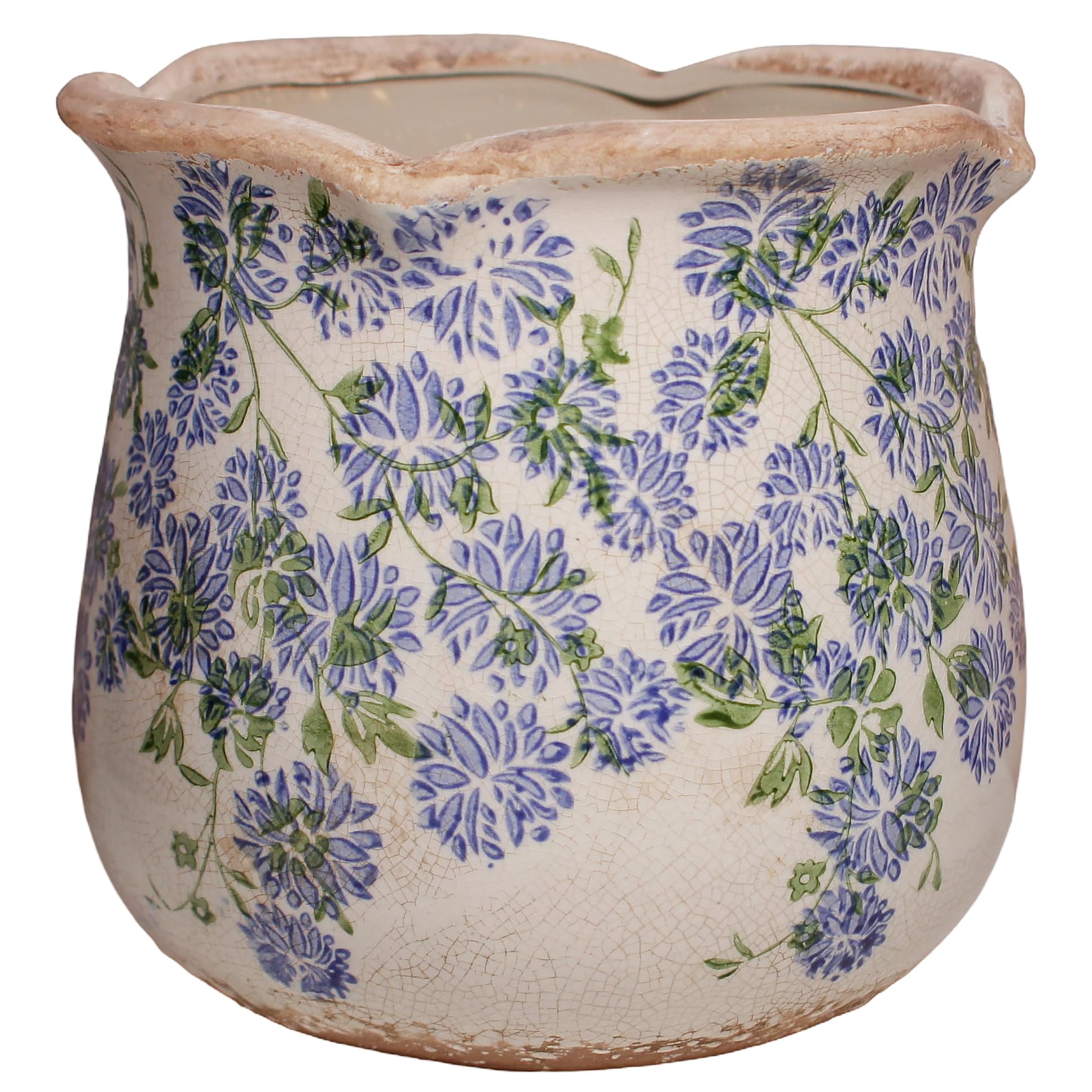 Ceramic Pots for Plants, Vintage Plant Pot with Drainage Hole, 6.11in. Planter for Indoor Plants, Crackle Glaze Finish Flower Pot, Perfect Ceramic Planter for Gardening, Red Blooms