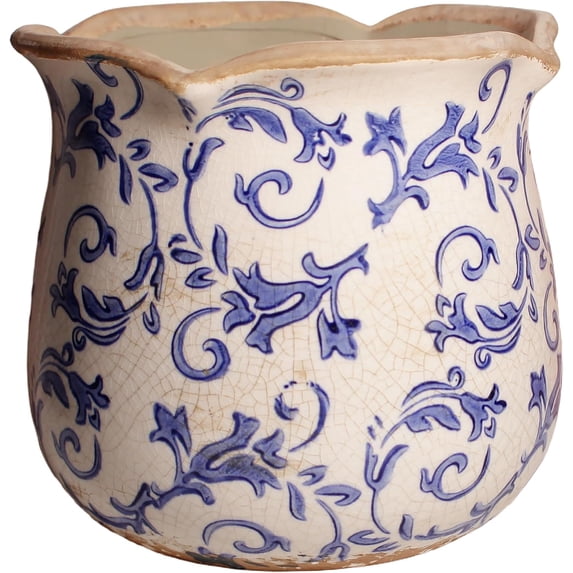 Ceramic Pots for Plants, Vintage Plant Pot with Drainage Hole, 6.11in. Planter for Indoor Plants, Crackle Glaze Finish Flower Pot, Perfect Tuscan Ceramic Planter for Gardening, Blue Swirls