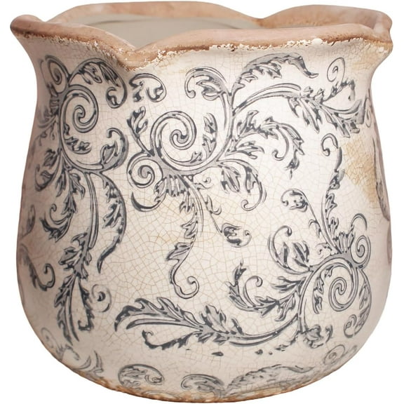 Ceramic Pots for Plants, Vintage Plant Pot with Drainage Hole, 6.11in. Planter for Indoor Plants, Crackle Glaze Finish Flower Pot, Perfect Tuscan Ceramic Planter for Gardening, Gray Swirls