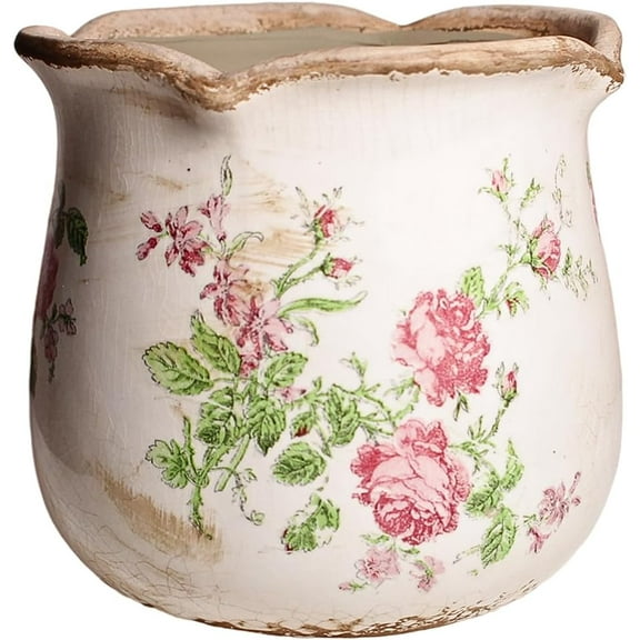 Ceramic Pots for Plants, Vintage Plant Pot with Drainage Hole, 6.11in. Planter for Indoor Plants, Crackle Glaze Finish Flower Pot, Perfect Tuscan Ceramic Planter for Gardening, Rose Floral