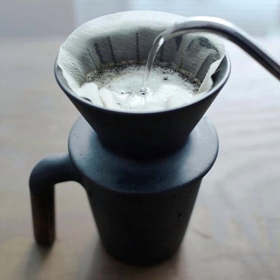 Ceramic Pour Over Coffee Maker - Minimalist Drip Brewer for 1-2 Cups, Japanese Stone Filter, SGS Certified - Black
