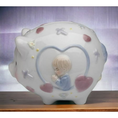 Ceramic Praying Boy Piggy Bank 4.5 inch Religious Decor Baptism Gift Nursery Decor