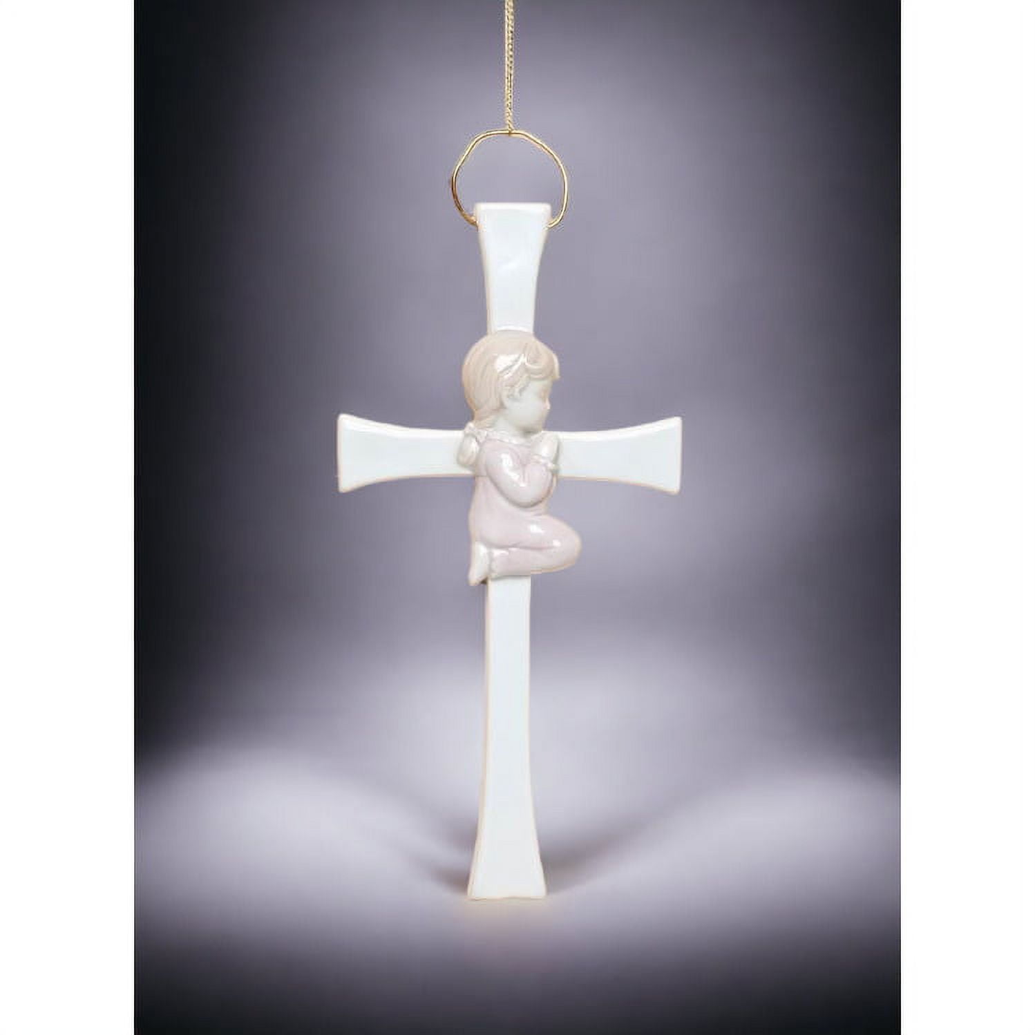 Ceramic Praying Girl on Cross 8x4 Religious Gift Church Baptism