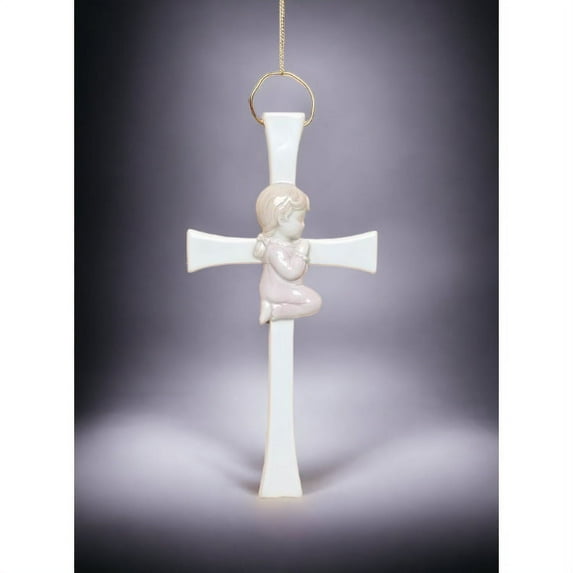 Ceramic Praying Girl on Cross 8x4 Religious Gift Church Baptism