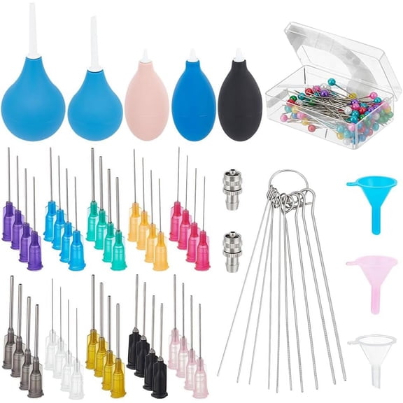 Ceramic Precision Glaze Applicator Tool Set Including Plastic Fluid Needle Dispense Tips Stainless Steel Pin Rubber Mini Air Dust Blower Mixed Color