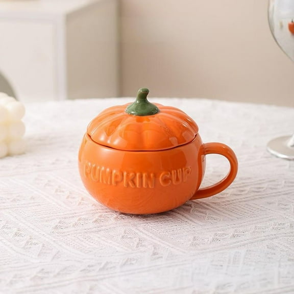 Ceramic Pumpkin Bowl With Lid | Thanksgiving Halloween Tableware | Orange Microwaveable Porcelain Dish | Heat Resistant | 1Pc | 7.08in Versatile Serving Bowl