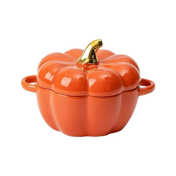 Ceramic Pumpkin Bowl with Lid - Versatile Stew Pot for Soups, Desserts, and Decorative Use, 450ml Capacity, Easy to Clean Non-Stick Glaze, Perfect Kitchen Accessory for Halloween Celebrations