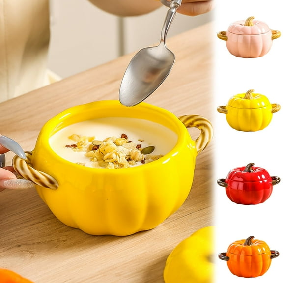 Ceramic Pumpkin Bowl | Orange Red Yellow Pink Seasonal Tableware | Milk Oatmeal Cereal Bowl | Holiday Breakfast Dish | 6.1x3.9 inch Festive Kitchenware
