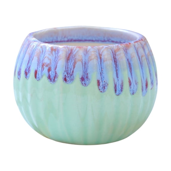 Ceramic Pumpkin Cactus Planter, Round Breathable Flower Pot, Colorful Flowing Glaze Gardening Vase for Green Plant Cultivation