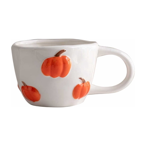 Ceramic Pumpkin Coffee Mug with Embossed Design, Fall Harvest Tea Cup for Thanksgiving, Home Office Use White