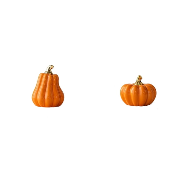 Ceramic Pumpkin Decor for Halloween, Glazed Pumpkin Statue Ornament for Desk Table Shelf Display, Cute Fall Home Accent for Party Mantel Decoration (2 Pcs)