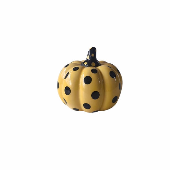 Ceramic Pumpkin Decor Set with Polka Dot Pattern for Fall Halloween Tiered Tray and Tabletop Home Accent