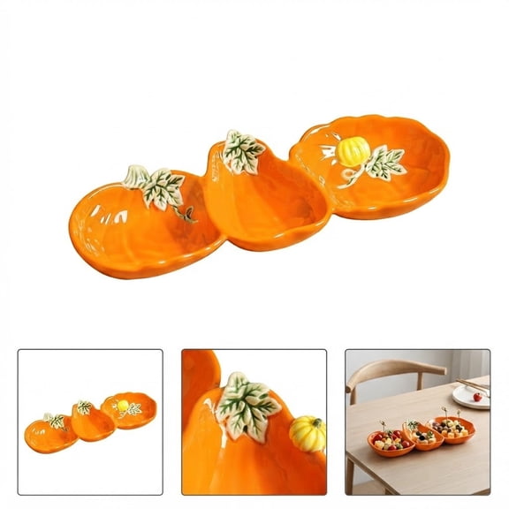 Ceramic Pumpkin Divided Serving Dish, 29cm x 12cm x 4cm Autumn Snack Platter & Candy Serving Tray for Thanksgiving, Holidays, and Kitchen Table Decor