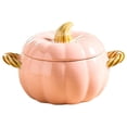 thumbnail image 1 of Ceramic Pumpkin Dutch Oven Soup Bowl With Lid, Oven Safe Cooking Pot For Thanksgiving Halloween, Pink Small Size Casserole For Home Kitchen, 1 of 9