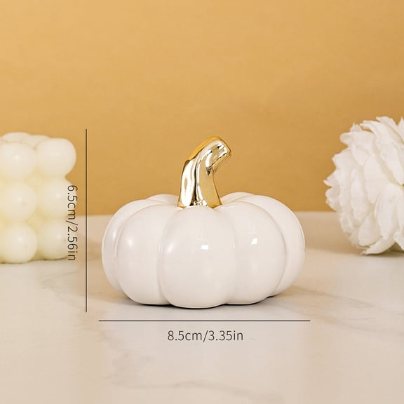 Ceramic Pumpkin Figurine Decoration, Handcrafted Fall Tabletop Accent, Glazed Pumpkin Sculpture for Home Shelf Display